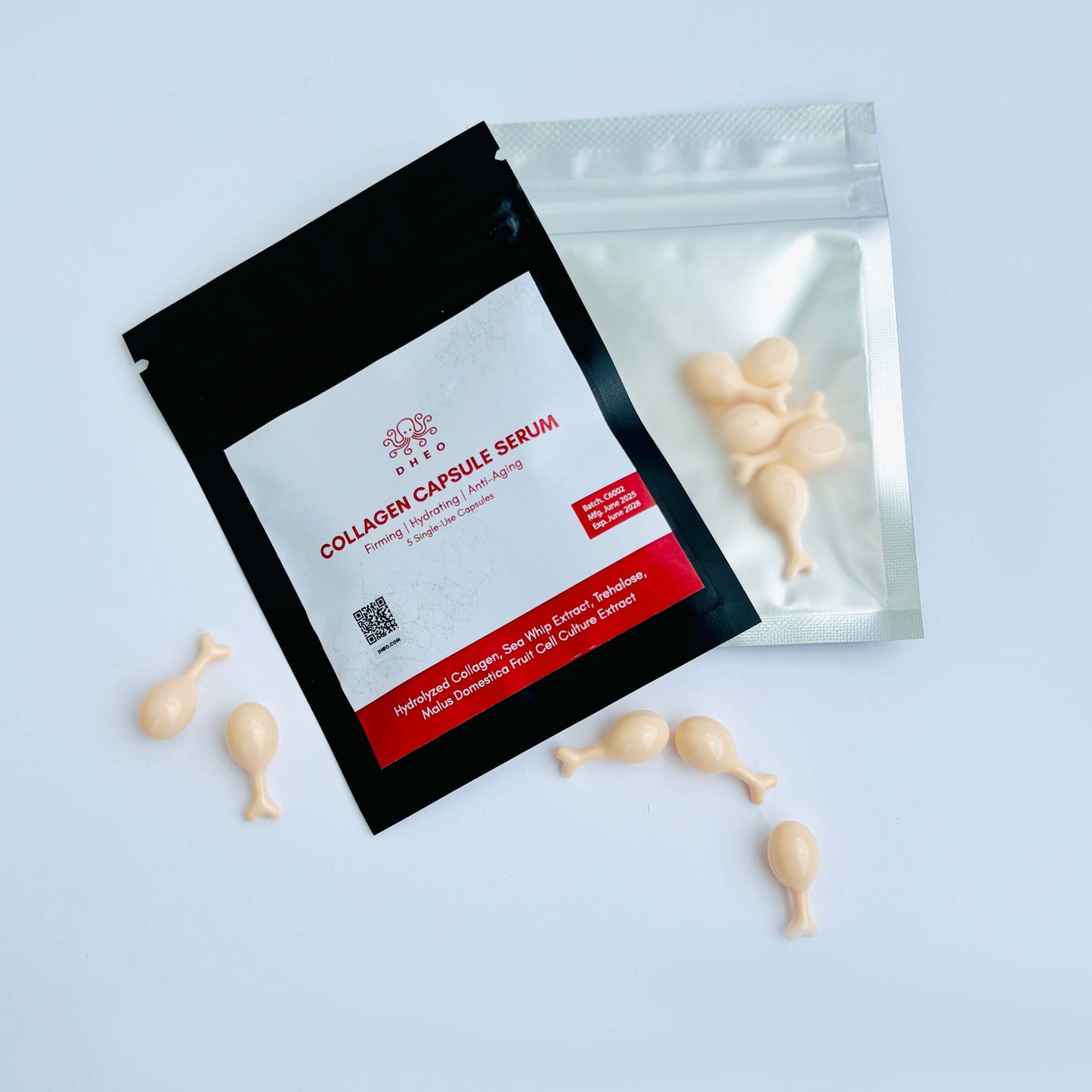 Collagen Capsule Serum – Daily Firming Dose
Twist capsule, apply on clean face and neck — best used nightly.
Hydrolyzed collagen, fruit cell extract, sea whip — power-packed hydration.