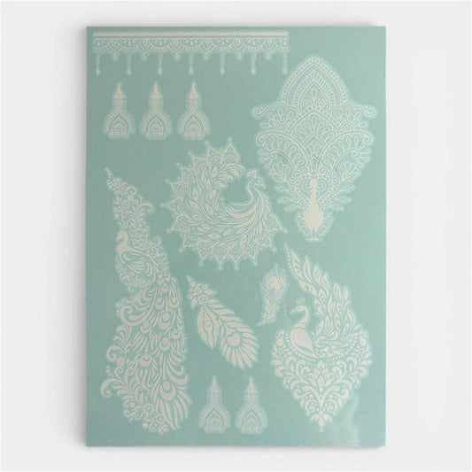 Sol henna body art design sheet showing golden sun-inspired curved line motif