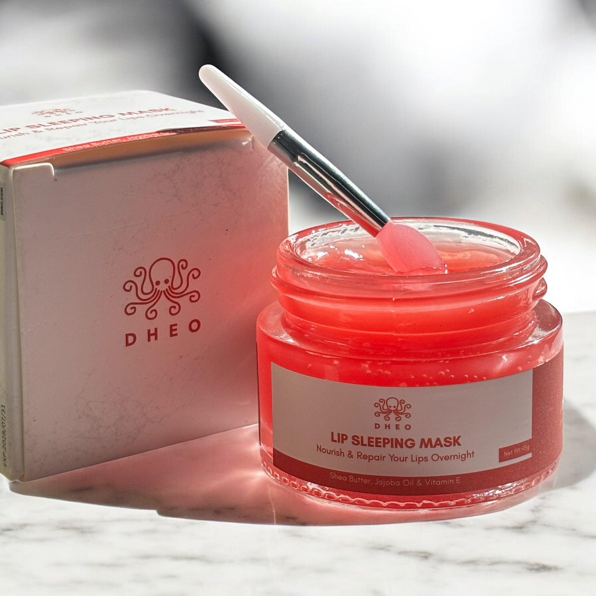 DHEO Lip Sleeping Mask, 15g formula with squalane and shea butter, nourishes and repairs chapped lips while you sleep.