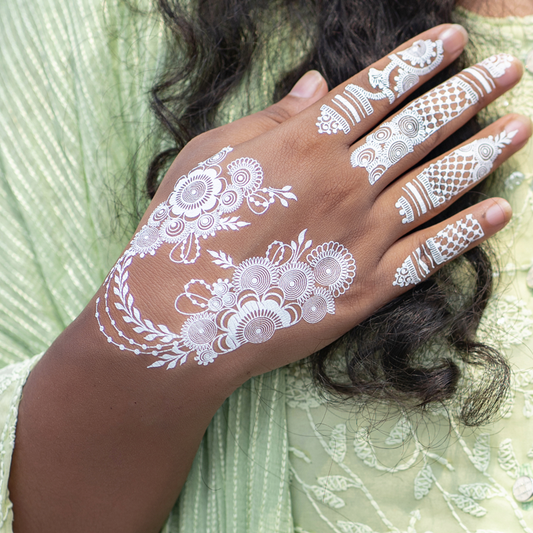 Transform your look in seconds.Peel, wet, and reveal rich henna designs.