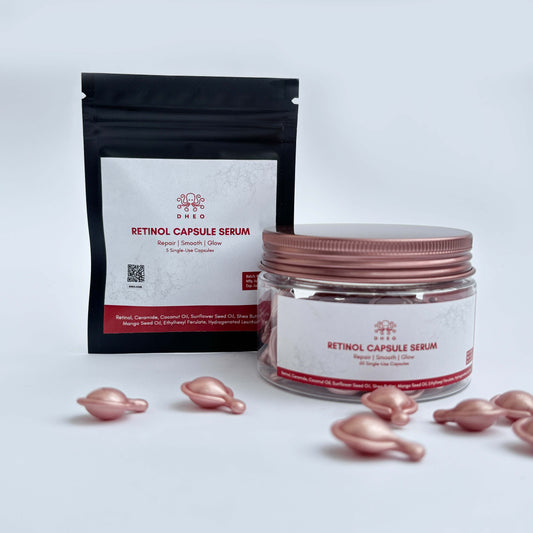 Retinol Capsule Serum – Youthful Skin, One Capsule at a Time
Use at night on clean skin, follow with moisturizer, store in cool dry place.

Power-packed with retinol, ethylhexyl ferulate, and moisturizing oils.