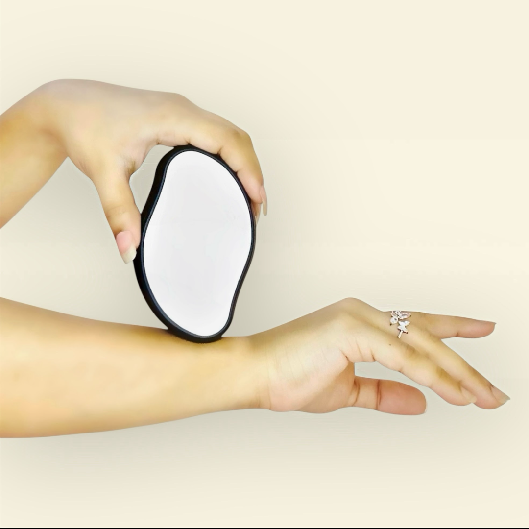 SILK STONE is a glass-based hair remover for smooth skin in seconds. Use post-shower on dry or damp skin.