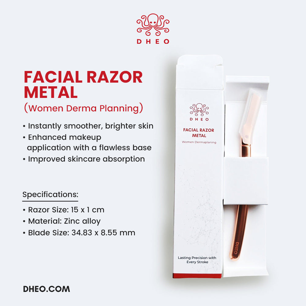 DHEO facial razor metal — precision dermaplaning for peach fuzz and dead skin removal